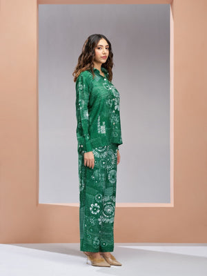 Rajwada Green Linen Printed Stitched Co-Ord Set For Women