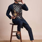 Rajwada Navy Blue Silk Blend Embellished Stitched Kurta With Pant For Men