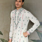Rajwada White Viscose Silk Embroidered Stitched Kurta For Men