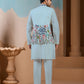 Rajwada Light Blue Silk Blend Embroidered Stitched Kurta Set For Men