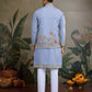 Rajwada Sky Blue Cotton Blend Embroidered Stitched Kurta For Men