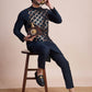 Rajwada Navy Blue Silk Blend Embellished Stitched Kurta With Pant For Men