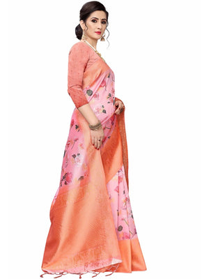 Rajwada Pink Silk Blend Floral Printed Saree For Women