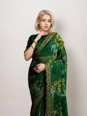 Rajwada Green Georgette Printed Saree For Women