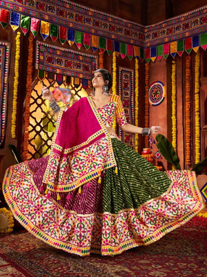 Rajwada Multicolor Viscose Cotton Semi-Stitched lehenga With Stunning Tassels For Women
