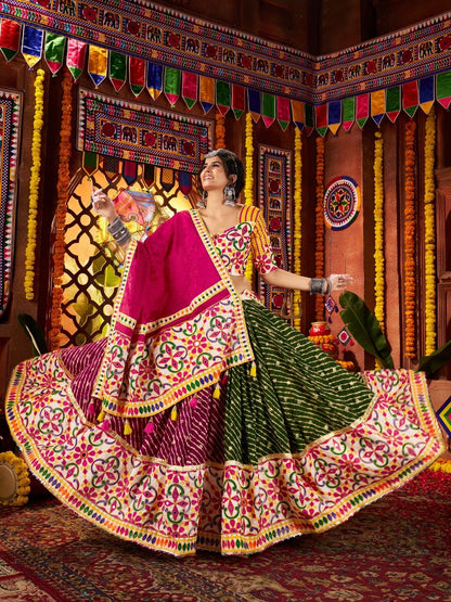 Rajwada Multicolor Viscose Cotton Semi-Stitched lehenga With Stunning Tassels For Women