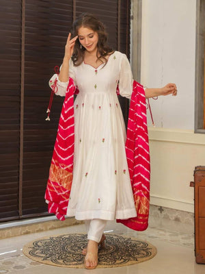 Rajwada White Chanderi Embriodered Stitched Kurta Set For Women