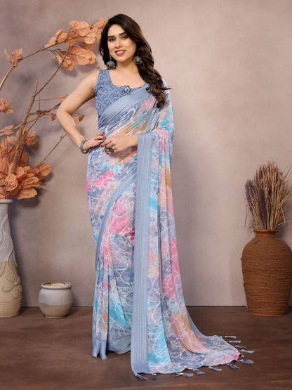 Rajwada Multicolor Georgette Printed Saree For Women