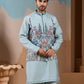 Rajwada Light Blue Silk Blend Embroidered Stitched Kurta Set For Men