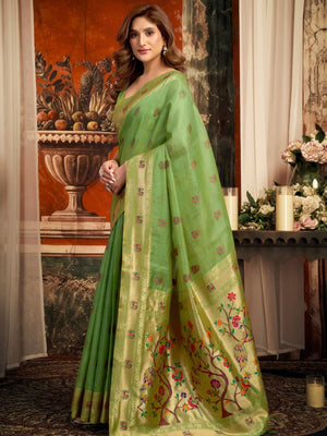 Rajwada Light Green Silk Blend Solid Saree For Women