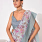 Rajwada Off White Cotton Linen Solid Printed Saree For Women
