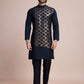 Rajwada Navy Blue Silk Blend Embellished Stitched Kurta With Pant For Men