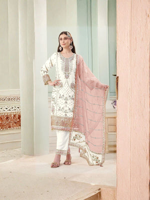 Rajwada White Georgette Embellished Semi Stitched Kurta Set For Women