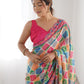 Rajwada Multicolor Chinon Printed Saree With Unstitched Blouse For Women