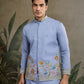 Rajwada Sky Blue Cotton Blend Embroidered Stitched Kurta For Men