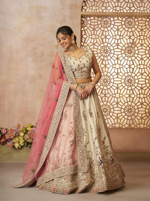 Rajwada Off White Silk Blend Embroidered Semi-Stitched Lehenga For Women