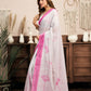 Rajwada White And Pink Cotton Linen Zari Work Saree For Women