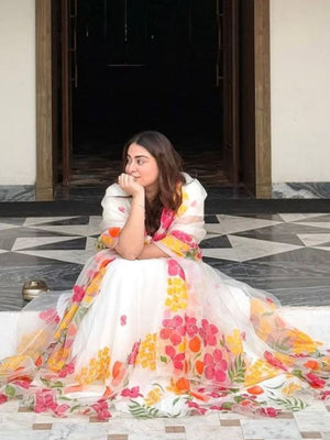 Rajwada White Silk Blend Solid Semi Stitched Lehenga For Women