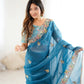 Rajwada Blue Silk Blend Solid Saree For Women
