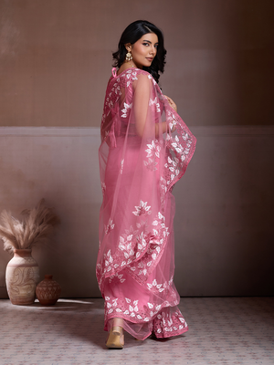 Rajwada Light Pink Net Embroidered Saree For Women