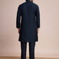 Rajwada Navy Blue Silk Blend Embellished Stitched Kurta With Pant For Men