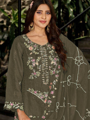 Rajwada Green Georgette Embellished Semi-Stitched Kurta Set For Women