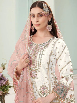 Rajwada White Georgette Embellished Semi Stitched Kurta Set For Women