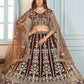 Rajwada Brown Net Sequence Embroidered Semi-Stitched Lehenga For Women
