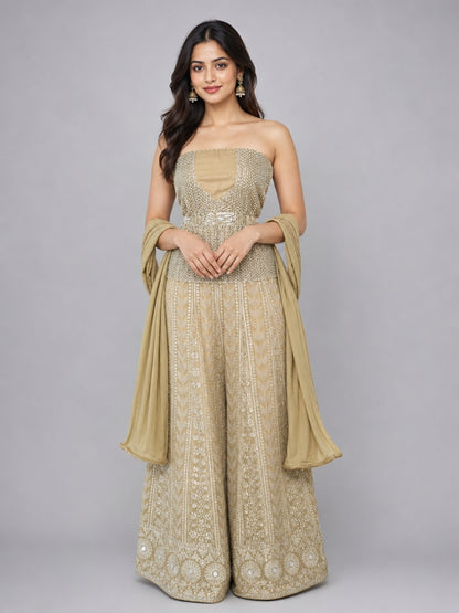 Beige Silk Blend Embellished Kurta Set