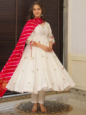 Rajwada White Chanderi Embriodered Stitched Kurta Set For Women