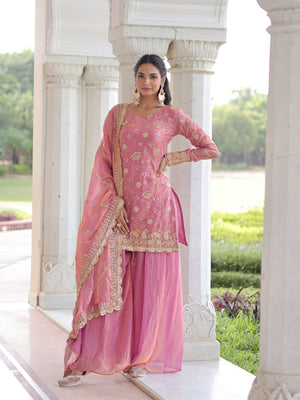 Rajwada Pink Silk Blend Embellished Kurta Set For Women