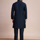 Rajwada Navy Blue Silk Blend Embellished Stitched Kurta With Pant For Men