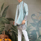 Rajwada Sky Blue Viscose Silk Embroidered Stitched Kurta For Men