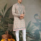 Rajwada Beige Viscose Silk Embroidered Stitched Kurta For Men
