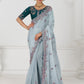Rajwada Sky Blue Viscose Silk Embroidered Saree For Women