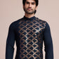 Rajwada Navy Blue Silk Blend Embellished Stitched Kurta With Pant For Men