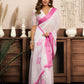 Rajwada White And Pink Cotton Linen Zari Work Saree For Women