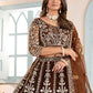 Rajwada Brown Net Sequence Embroidered Semi-Stitched Lehenga For Women