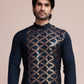 Rajwada Navy Blue Silk Blend Embellished Stitched Kurta With Pant For Men