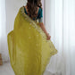 Rajwada Mustard Silk Blend Embroidered Solid Saree For Women