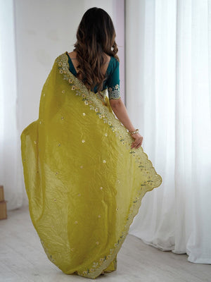 Rajwada Mustard Silk Blend Embroidered Solid Saree For Women