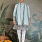 Rajwada Sky Blue Viscose Silk Embroidered Stitched Kurta For Men