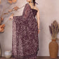Rajwada Wine Georgette Printed Saree With Unstitched Blouse For Women
