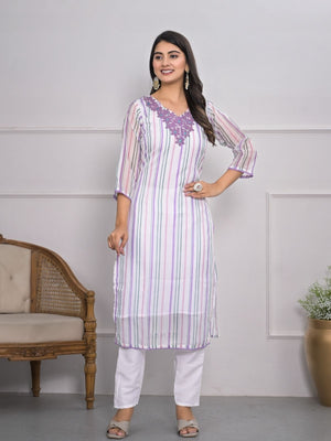 Rajwada Off White Silk Blend Printed Stitched Kurta Set For Women