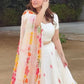 Rajwada White Silk Blend Solid Semi Stitched Lehenga For Women