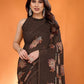 Rajwada Brown Silk Blend Floral Print Saree For Women