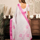 Rajwada White And Pink Cotton Linen Zari Work Saree For Women