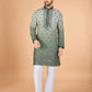 Rajwada Green Viscose Silk Sequins Stitched Kurta For Men