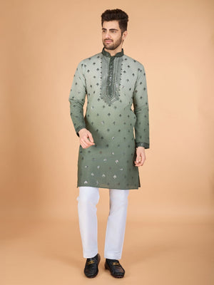 Rajwada Green Viscose Silk Sequins Stitched Kurta For Men