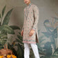 Rajwada Beige Viscose Silk Embroidered Stitched Kurta For Men